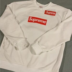 Supreme Red and White Crewneck Sweater